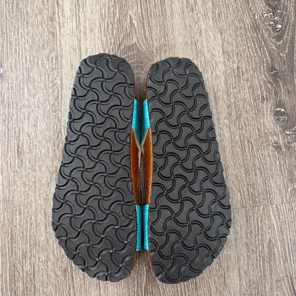 Birken-style Teal Textured Slip-On Sandals with Buckle - Picture 4 of 4